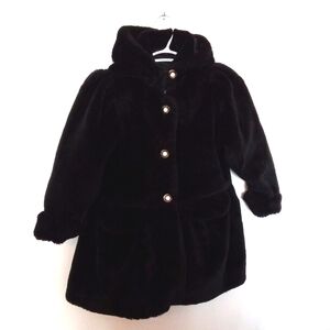 Girls Faux Fur Hooded Coat with Peplum Skirt